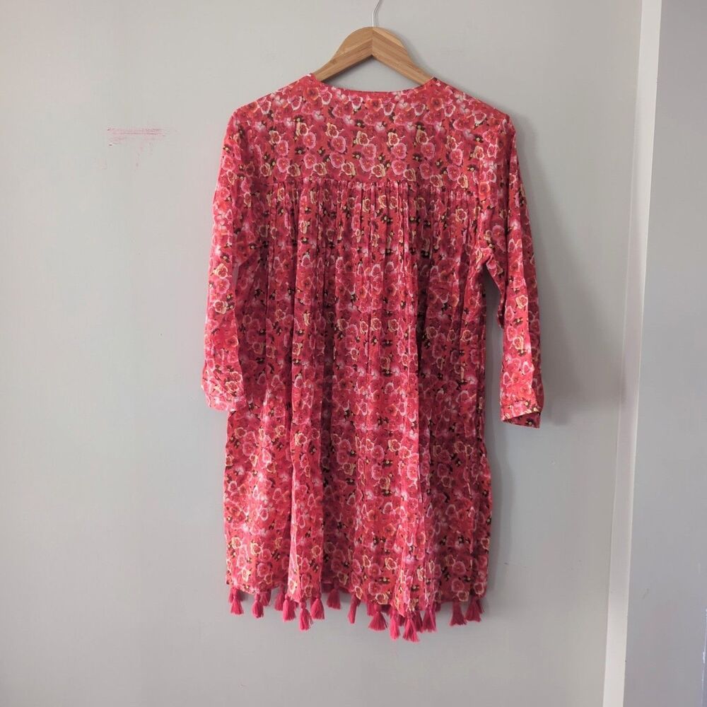 Ro's Garden Seychelles Fringe Mini Babydoll Dress Red Floral Medium Feminine - Picture 3 of 9